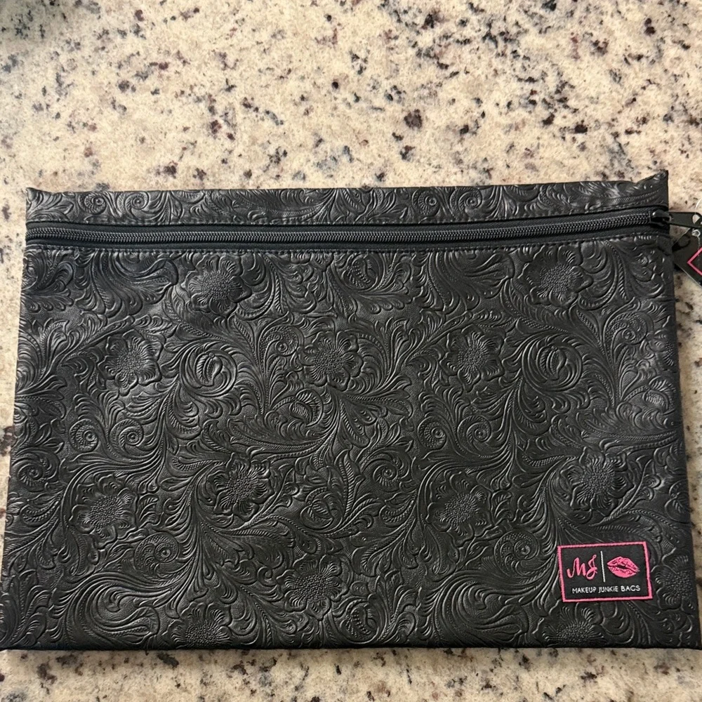 Makeup Junkie Black Embossed Zipper Pouch - Picture 1 of 5